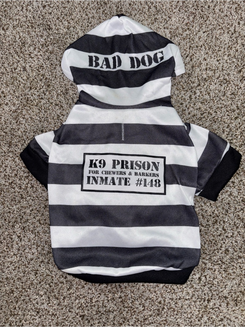 Black & White Striped "Bad Dog" K9 Prison Hoodie for Dogs